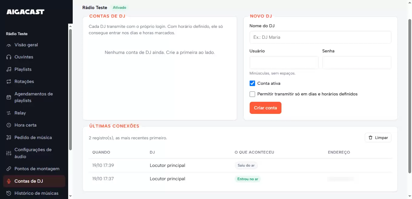 Configuração de DJs